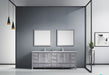 Lexora Jacques 84" - Distressed Grey Double Bathroom Vanity (Options: White Carrara Marble Top, White Square Sinks and 34" Mirrors w/ Faucets) - Lexora - Ambient Home