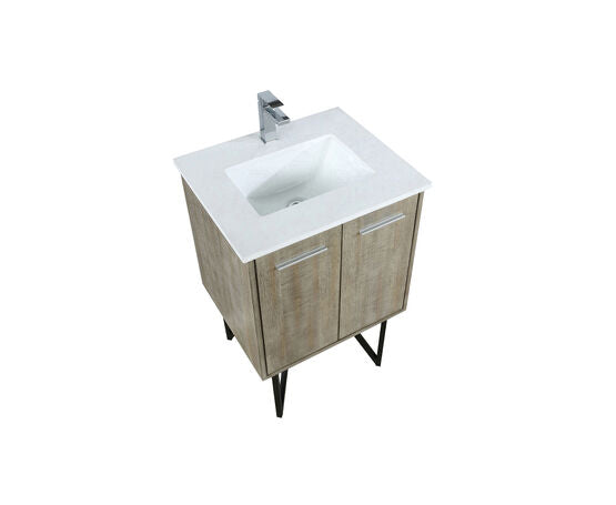 Lexora Lancy 24" Rustic Acacia Bathroom Vanity, White Quartz Top, White Square Sink, and Labaro Brushed Nickel Faucet Set - Lexora - Ambient Home