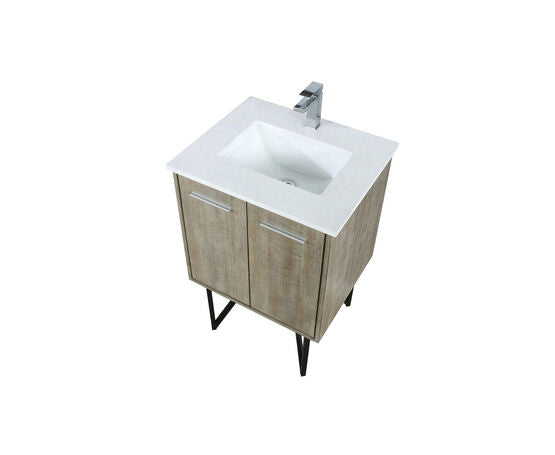 Lexora Lancy 24" Rustic Acacia Bathroom Vanity, White Quartz Top, White Square Sink, and Labaro Brushed Nickel Faucet Set - Lexora - Ambient Home