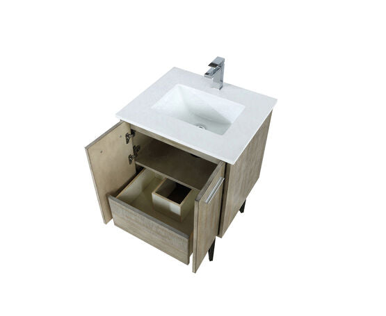 Lexora Lancy 24" Rustic Acacia Bathroom Vanity, White Quartz Top, White Square Sink, and Monte Chrome Faucet Set - Lexora - Ambient Home