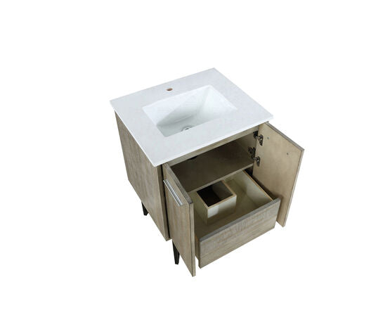 Lexora Lancy 24" Rustic Acacia Bathroom Vanity, White Quartz Top, and White Square Sink - Lexora - Ambient Home