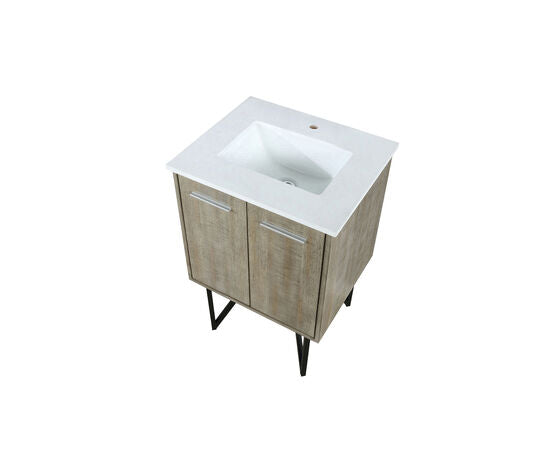 Lexora Lancy 24" Rustic Acacia Bathroom Vanity, White Quartz Top, and White Square Sink - Lexora - Ambient Home