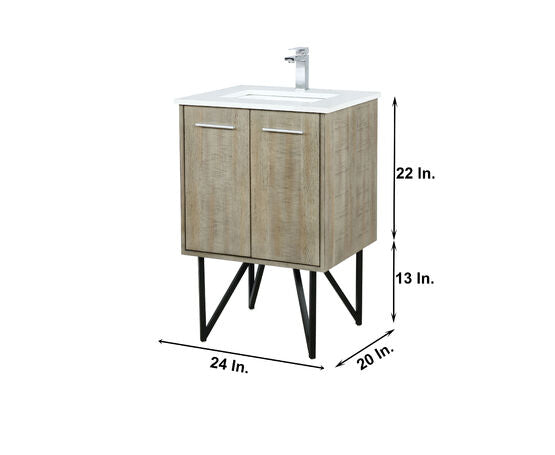 Lexora Lancy 24" Rustic Acacia Bathroom Vanity, White Quartz Top, White Square Sink, Labaro Brushed Nickel Faucet Set, and 18" Frameless Mirror - Lexora - Ambient Home