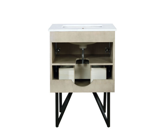 Lexora Lancy 24" Rustic Acacia Bathroom Vanity, White Quartz Top, White Square Sink, and 18" Frameless Mirror - Lexora - Ambient Home