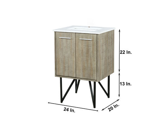 Lexora Lancy 24" Rustic Acacia Bathroom Vanity, White Quartz Top, White Square Sink, and 18" Frameless Mirror - Lexora - Ambient Home