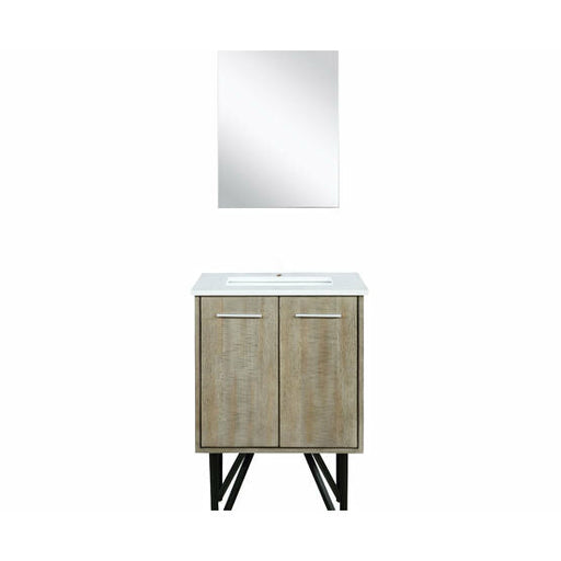 Lexora Lancy 24" Rustic Acacia Bathroom Vanity, White Quartz Top, White Square Sink, and 18" Frameless Mirror - Lexora - Ambient Home