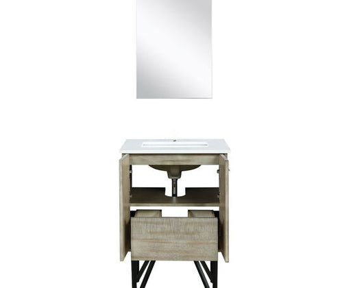 Lexora Lancy 24" Rustic Acacia Bathroom Vanity, White Quartz Top, White Square Sink, and 18" Frameless Mirror - Lexora - Ambient Home