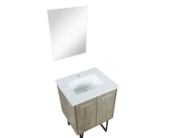 Lexora Lancy 24" Rustic Acacia Bathroom Vanity, White Quartz Top, White Square Sink, and 18" Frameless Mirror - Lexora - Ambient Home