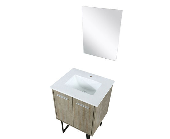 Lexora Lancy 24" Rustic Acacia Bathroom Vanity, White Quartz Top, White Square Sink, and 18" Frameless Mirror - Lexora - Ambient Home