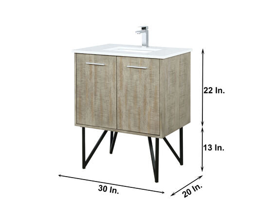 Lexora Lancy 30" Rustic Acacia Bathroom Vanity, White Quartz Top, White Square Sink, and Labaro Brushed Nickel Faucet Set - Lexora - Ambient Home