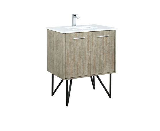 Lexora Lancy 30" Rustic Acacia Bathroom Vanity, White Quartz Top, White Square Sink, and Monte Chrome Faucet Set - Lexora - Ambient Home