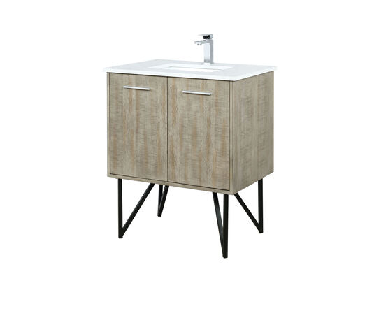 Lexora Lancy 30" Rustic Acacia Bathroom Vanity, White Quartz Top, White Square Sink, and Labaro Rose Gold Faucet Set - Lexora - Ambient Home