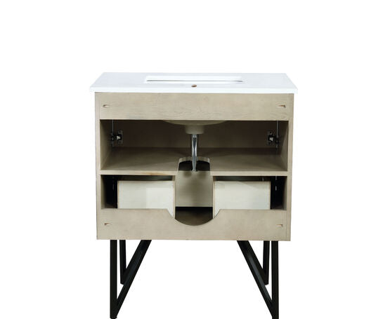 Lexora Lancy 30" Rustic Acacia Bathroom Vanity, White Quartz Top, and White Square Sink - Lexora - Ambient Home