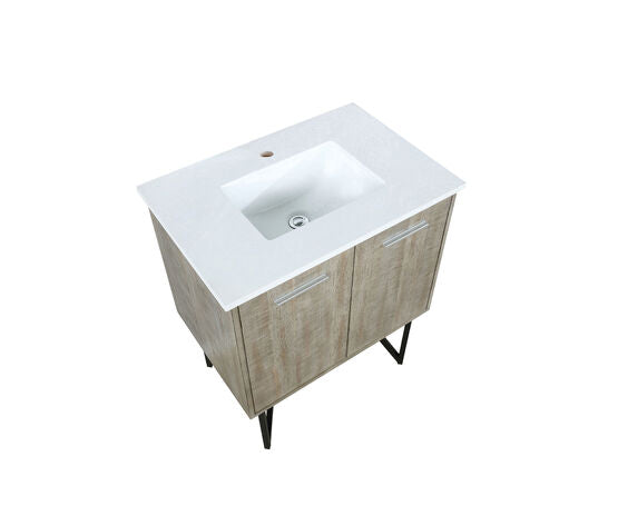 Lexora Lancy 30" Rustic Acacia Bathroom Vanity, White Quartz Top, and White Square Sink - Lexora - Ambient Home