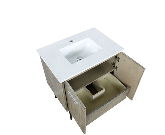 Lexora Lancy 30" Rustic Acacia Bathroom Vanity, White Quartz Top, and White Square Sink - Lexora - Ambient Home