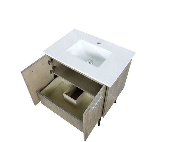 Lexora Lancy 30" Rustic Acacia Bathroom Vanity, White Quartz Top, and White Square Sink - Lexora - Ambient Home