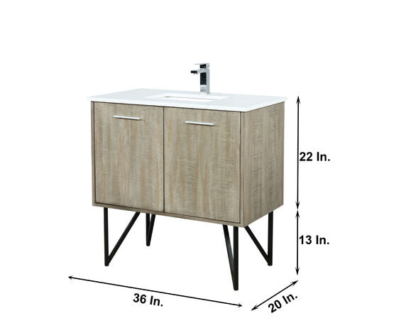 Lexora Lancy 36" Rustic Acacia Bathroom Vanity, White Quartz Top, White Square Sink, and Labaro Brushed Nickel Faucet Set - Lexora - Ambient Home