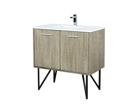 Lexora Lancy 36" Rustic Acacia Bathroom Vanity, White Quartz Top, White Square Sink, and Monte Chrome Faucet Set - Lexora - Ambient Home