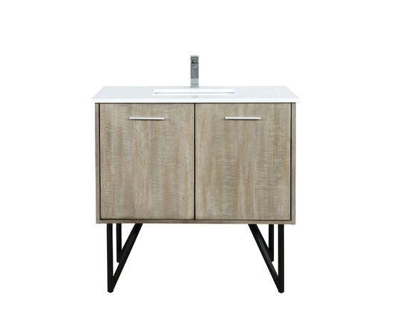 Lexora Lancy 36" Rustic Acacia Bathroom Vanity, White Quartz Top, White Square Sink, and Monte Chrome Faucet Set - Lexora - Ambient Home