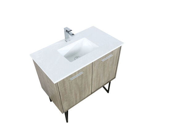 Lexora Lancy 36" Rustic Acacia Bathroom Vanity, White Quartz Top, White Square Sink, and Monte Chrome Faucet Set - Lexora - Ambient Home