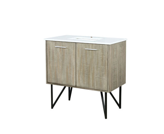 Lexora Lancy 36" Rustic Acacia Bathroom Vanity, White Quartz Top, and White Square Sink - Lexora - Ambient Home