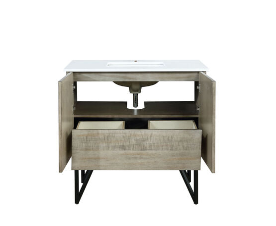 Lexora Lancy 36" Rustic Acacia Bathroom Vanity, White Quartz Top, and White Square Sink - Lexora - Ambient Home