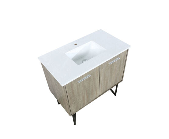 Lexora Lancy 36" Rustic Acacia Bathroom Vanity, White Quartz Top, and White Square Sink - Lexora - Ambient Home