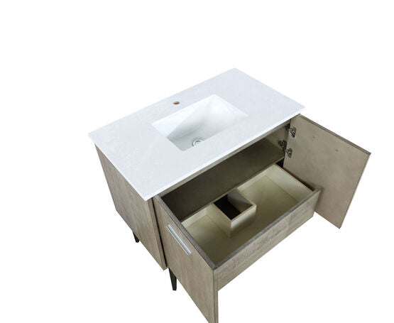 Lexora Lancy 36" Rustic Acacia Bathroom Vanity, White Quartz Top, and White Square Sink - Lexora - Ambient Home