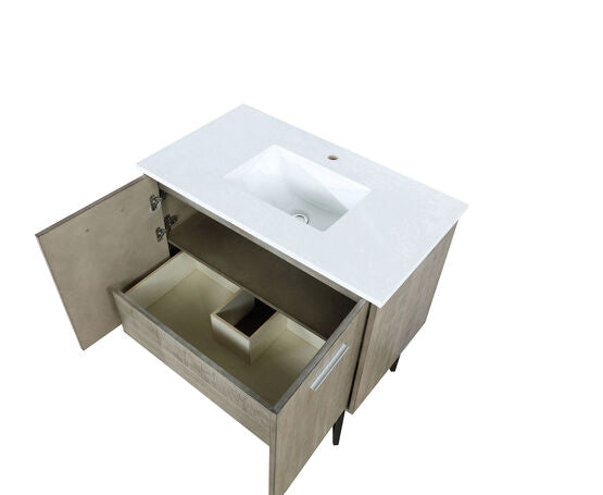 Lexora Lancy 36" Rustic Acacia Bathroom Vanity, White Quartz Top, and White Square Sink - Lexora - Ambient Home