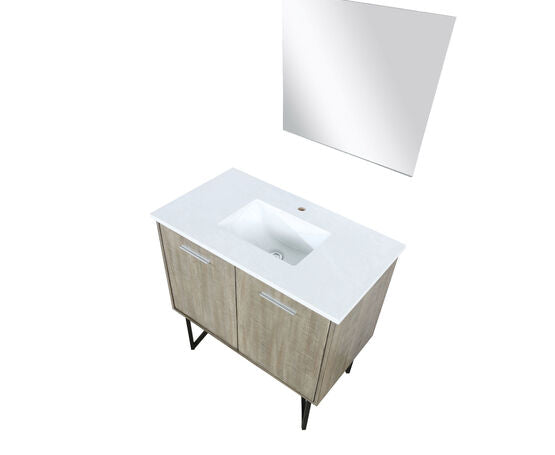 Lexora Lancy 36" Rustic Acacia Bathroom Vanity, White Quartz Top, White Square Sink, and 28" Frameless Mirror - Lexora - Ambient Home