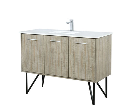 Lexora Lancy 48" Rustic Acacia Bathroom Vanity, White Quartz Top, White Square Sink, and Labaro Brushed Nickel Faucet Set - Lexora - Ambient Home