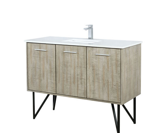 Lexora Lancy 48" Rustic Acacia Bathroom Vanity, White Quartz Top, White Square Sink, and Labaro Brushed Nickel Faucet Set - Lexora - Ambient Home