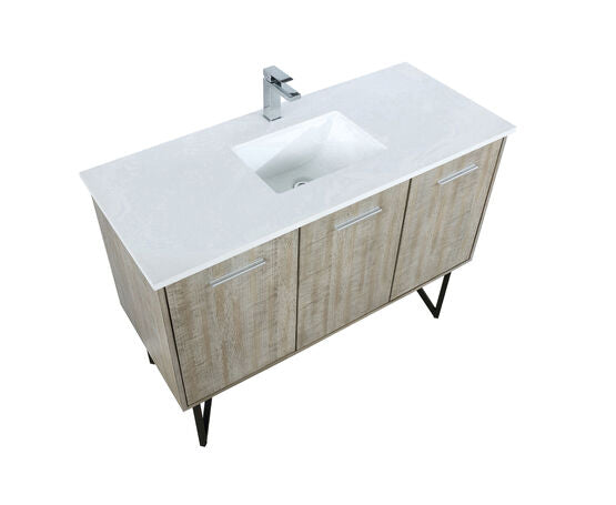 Lexora Lancy 48" Rustic Acacia Bathroom Vanity, White Quartz Top, White Square Sink, and Balzani Gun Metal Faucet Set - Lexora - Ambient Home