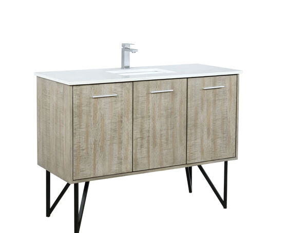 Lexora Lancy 48" Rustic Acacia Bathroom Vanity, White Quartz Top, White Square Sink, and Balzani Gun Metal Faucet Set - Lexora - Ambient Home