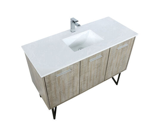 Lexora Lancy 48" Rustic Acacia Bathroom Vanity, White Quartz Top, White Square Sink, and Labaro Rose Gold Faucet Set - Lexora - Ambient Home