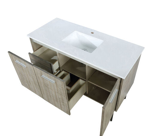 Lexora Lancy 48" Rustic Acacia Bathroom Vanity, White Quartz Top, and White Square Sink - Lexora - Ambient Home