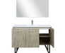 Lexora Lancy 48" Rustic Acacia Bathroom Vanity, White Quartz Top, White Square Sink, Labaro Brushed Nickel Faucet Set, and 43" Frameless Mirror - Lexora - Ambient Home