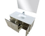 Lexora Lancy 48" Rustic Acacia Bathroom Vanity, White Quartz Top, White Square Sink, Labaro Brushed Nickel Faucet Set, and 43" Frameless Mirror - Lexora - Ambient Home