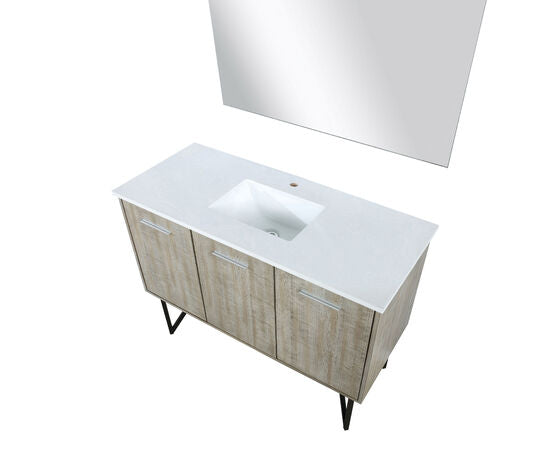 Lexora Lancy 48" Rustic Acacia Bathroom Vanity, White Quartz Top, White Square Sink, and 43" Frameless Mirror - Lexora - Ambient Home