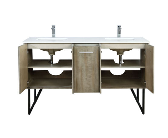 Lexora Lancy 60" Rustic Acacia Double Bathroom Vanity, White Quartz Top, White Square Sinks, and Monte Chrome Faucet Set - Lexora - Ambient Home