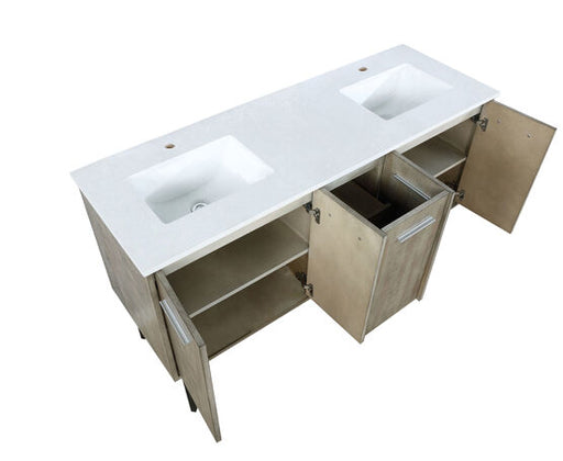 Lexora Lancy 60" Rustic Acacia Double Bathroom Vanity, White Quartz Top, and White Square Sinks - Lexora - Ambient Home