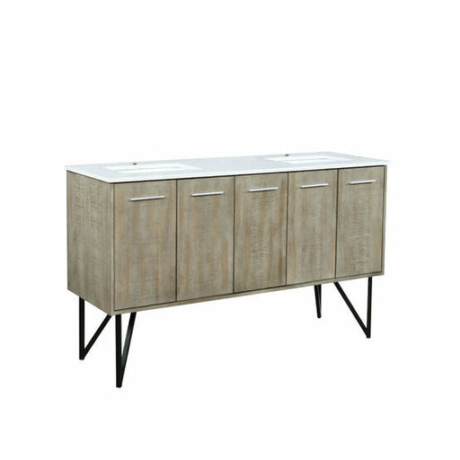 Lexora Lancy 60" Rustic Acacia Double Bathroom Vanity, White Quartz Top, and White Square Sinks - Lexora - Ambient Home