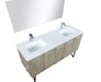 Lexora Lancy 60" Rustic Acacia Double Bathroom Vanity, White Quartz Top, White Square Sinks, Labaro Brushed Nickel Faucet Set, and 55" Frameless Mirror - Lexora - Ambient Home