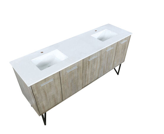 Lexora Lancy 72" Rustic Acacia Double Bathroom Vanity, White Quartz Top, and White Square Sinks - Lexora - Ambient Home