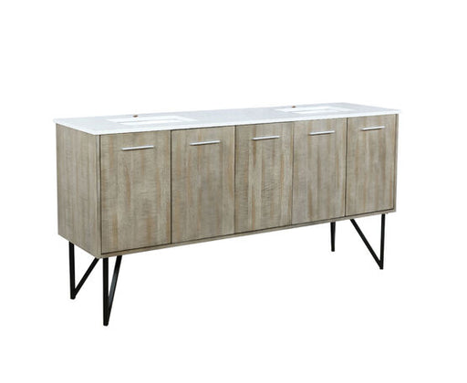 Lexora Lancy 72" Rustic Acacia Double Bathroom Vanity, White Quartz Top, and White Square Sinks - Lexora - Ambient Home