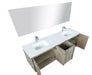 Lexora Lancy 72" Rustic Acacia Double Bathroom Vanity, White Quartz Top, White Square Sinks, Labaro Brushed Nickel Faucet Set, and 70" Frameless Mirror - Lexora - Ambient Home