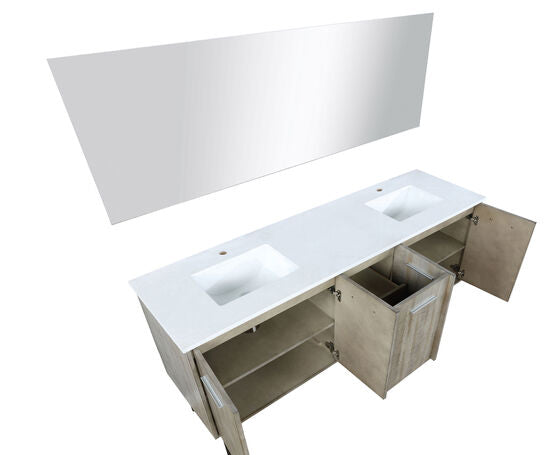 Lexora Lancy 72" Rustic Acacia Double Bathroom Vanity, White Quartz Top, White Square Sinks, and 70" Frameless Mirror - Lexora - Ambient Home