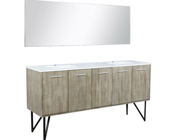 Lexora Lancy 72" Rustic Acacia Double Bathroom Vanity, White Quartz Top, White Square Sinks, and 70" Frameless Mirror - Lexora - Ambient Home