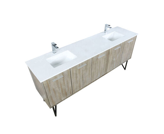 Lexora Lancy 80" Rustic Acacia Double Bathroom Vanity, White Quartz Top, White Square Sinks, and Labaro Rose Gold Faucet Set - Lexora - Ambient Home