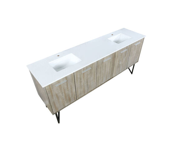 Lexora Lancy 80" Rustic Acacia Double Bathroom Vanity, White Quartz Top, and White Square Sinks - Lexora - Ambient Home